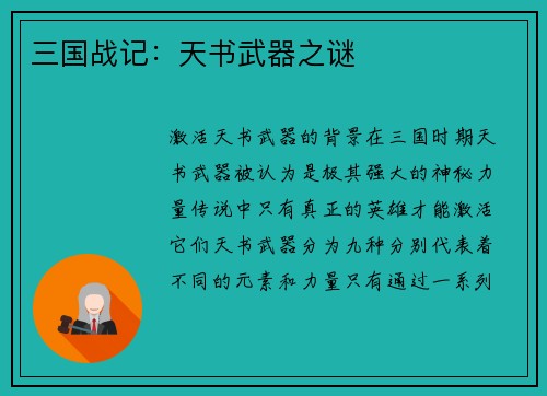 三国战记：天书武器之谜